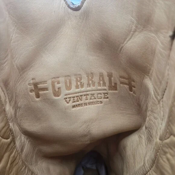 Corral Vintage Western Boots Sz 8 Knee high Brown Aqua Pointed Toe Boho Cowgirl - Picture 12 of 13